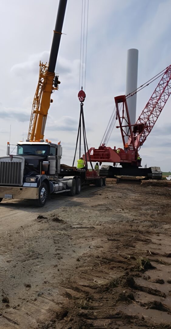 Construction site with cranes and truck