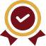 Gold badge with check mark and ribbons