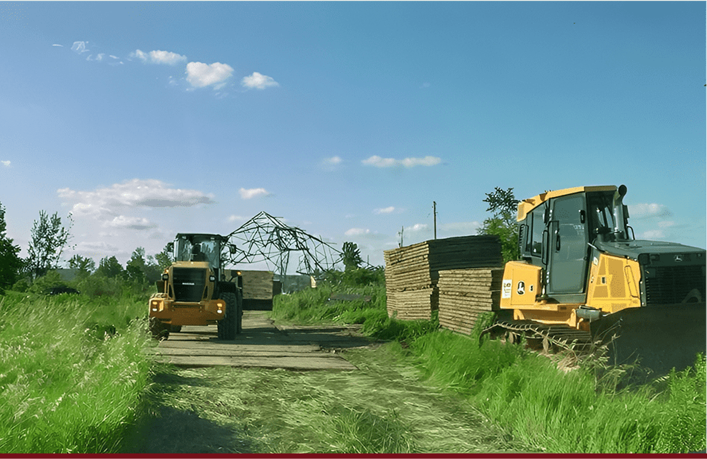 Yellow bulldozer and loader at construction site